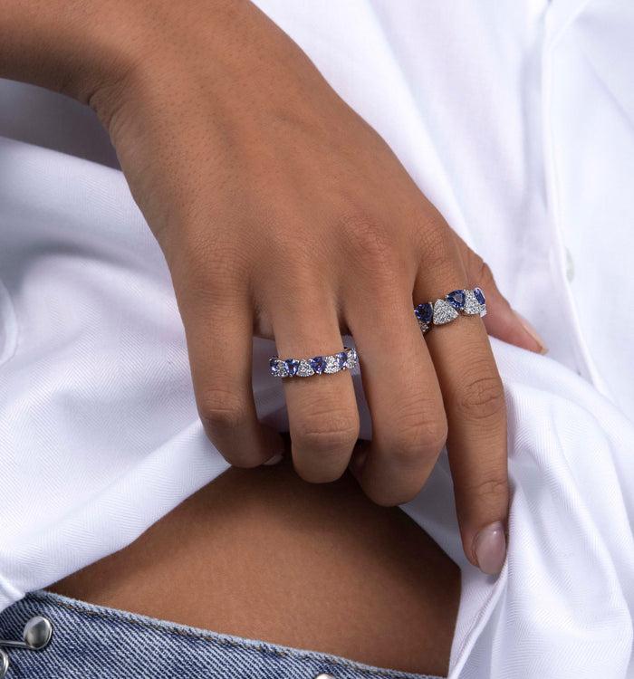 Apm Monaco Bague Triangle Pavé Bleu & Blanc