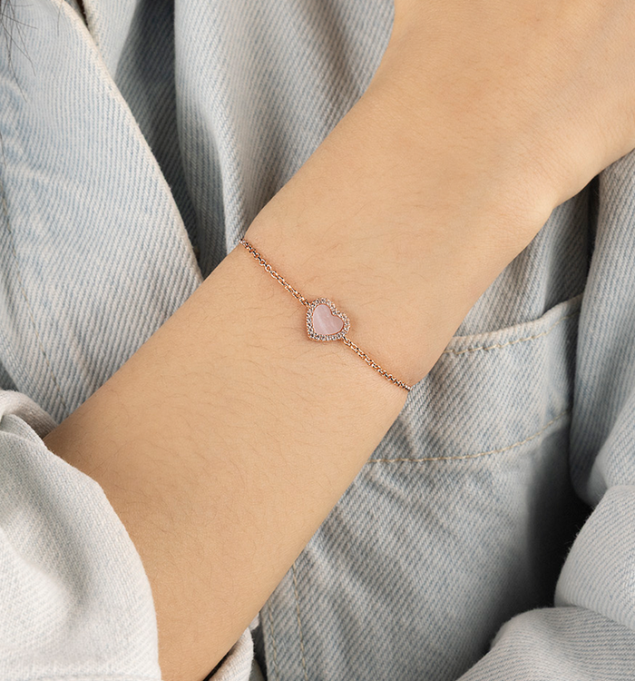 Apm Monaco Bracelet Ajustable Cœur Nacre Rose