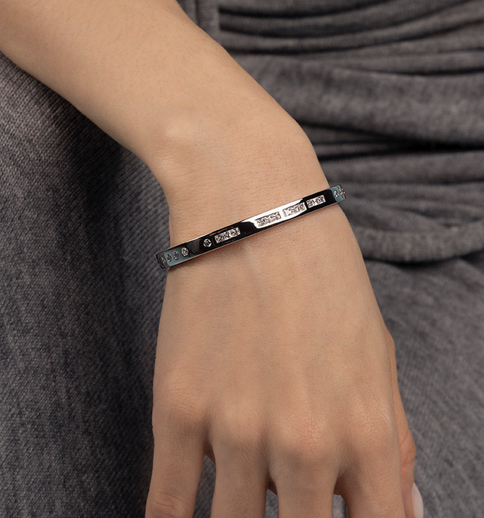 Apm Monaco Bracelet Jonc Code Morse BONHEUR - Argent