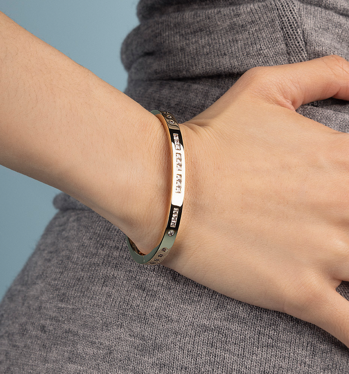 Apm Monaco Bracelet Jonc Code Morse BONHEUR - Argent