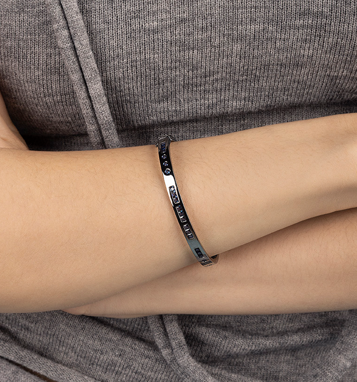 Apm Monaco Bracelet Jonc Code Morse Bonheur Bleu