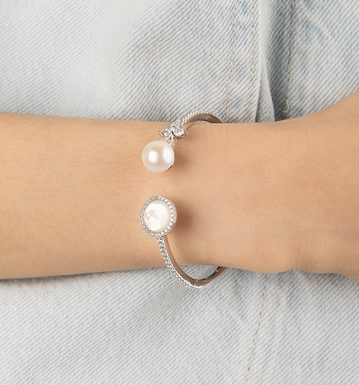 Apm Monaco Bracelet Jonc Nacre Blanche Et Perle