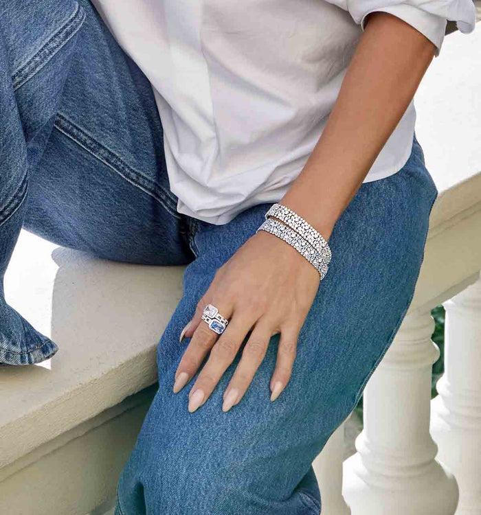 Apm Monaco Bracelet Pavé Blanc Et Bleu Lagon