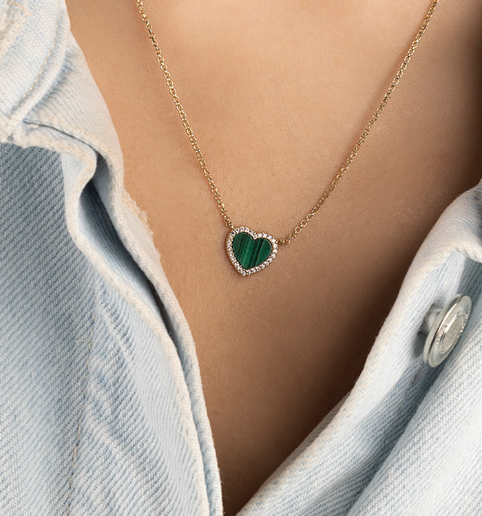 Apm Monaco Collier Ajustable Cœur Malachite Mini