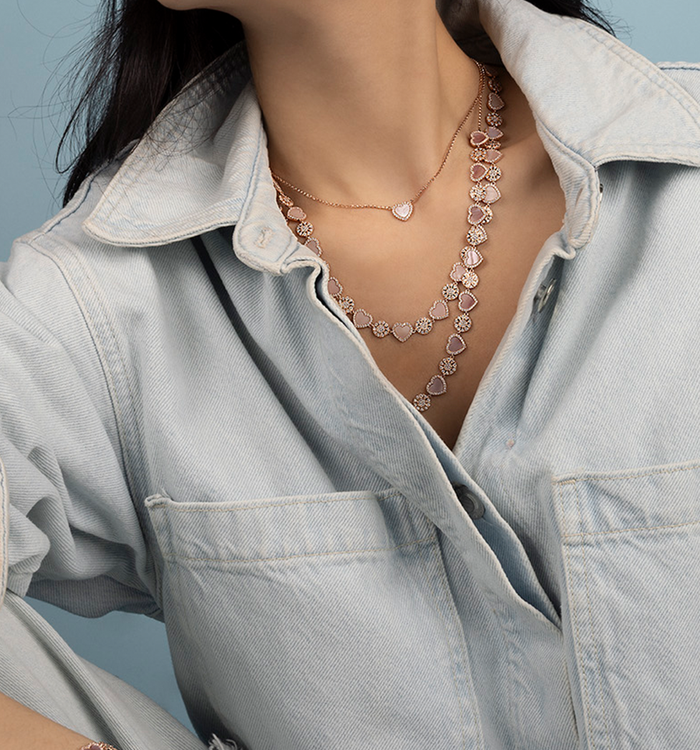 Apm Monaco Collier Ajustable Cœur Nacre Rose