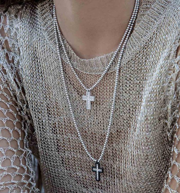 Apm Monaco Collier Ajustable Croix Pavé Noir