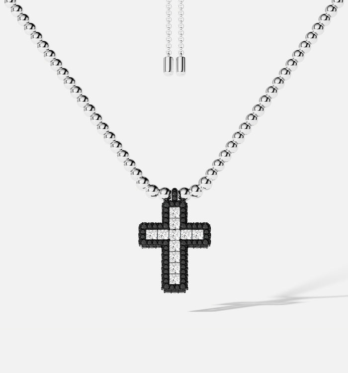 apm monaco Collier Ajustable Croix Pavé Noir