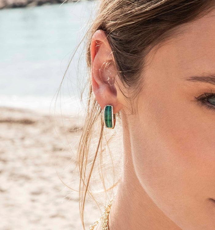 Apm Monaco Créoles Malachite Plaquées Or 18 Carats