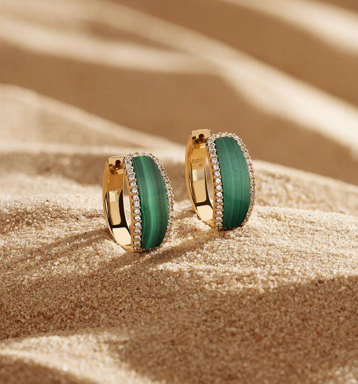 Apm Monaco Créoles Malachite Plaquées Or 18 Carats