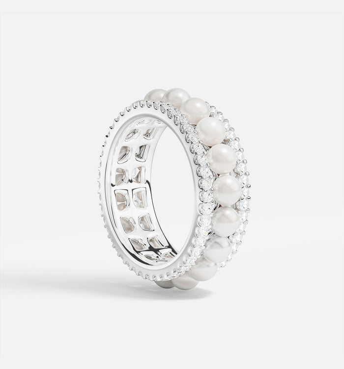 apm monaco Bague Anneaux Sertis sur 2 Lignes avec Perles