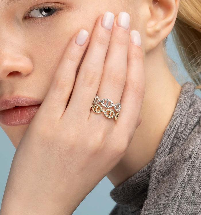 Apm Monaco Bague Maille Marine Plaquée Or 18 Carats