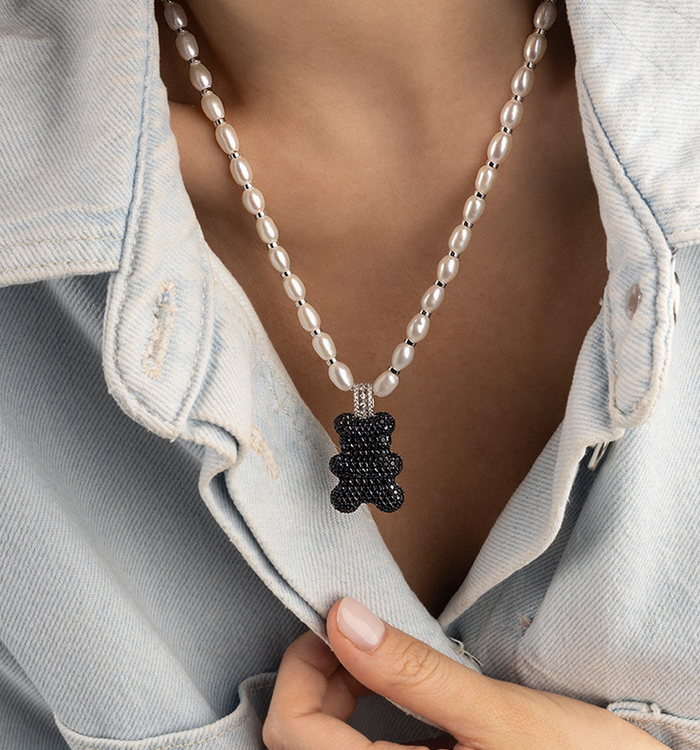 Apm Monaco Collier Ajustable Yummy Bear Mood XL Avec Perles - Argent