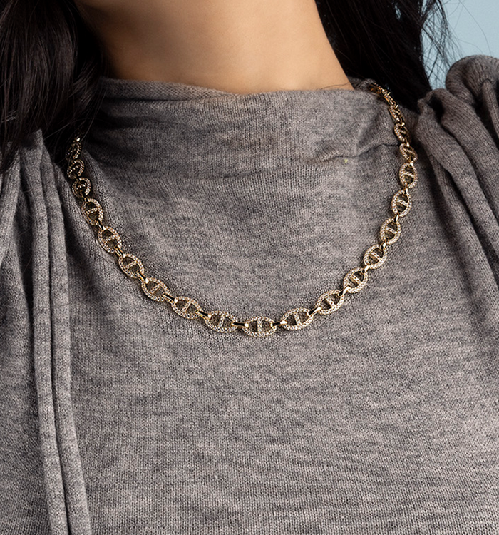 Apm Monaco Collier Chaîne Maille Marine Plaqué Or 18 Carats