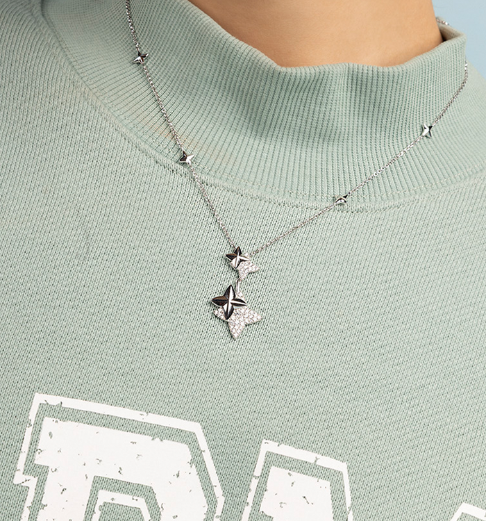 Apm Monaco Collier Double Météorites Ajustable Argent