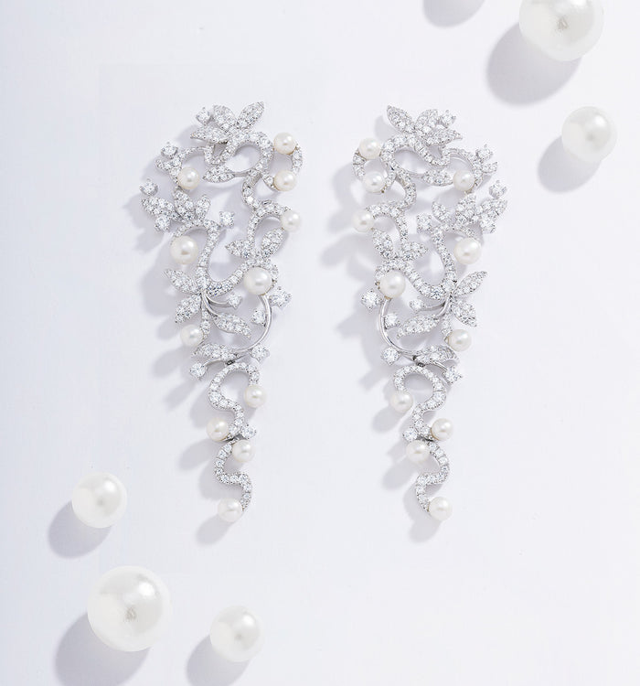 Apm Monaco Longues Boucles D'oreilles Fleurs Avec Perles