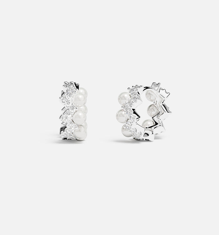 apm monaco Petites Boucles d'Oreilles Créoles Up and Down avec Perles