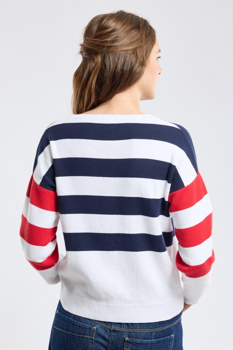 Armor Lux Pull Rayé Col V - Coton
