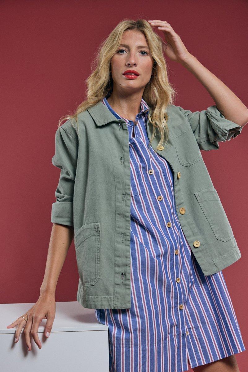 armor lux Robe chemise rayée - coton et lin