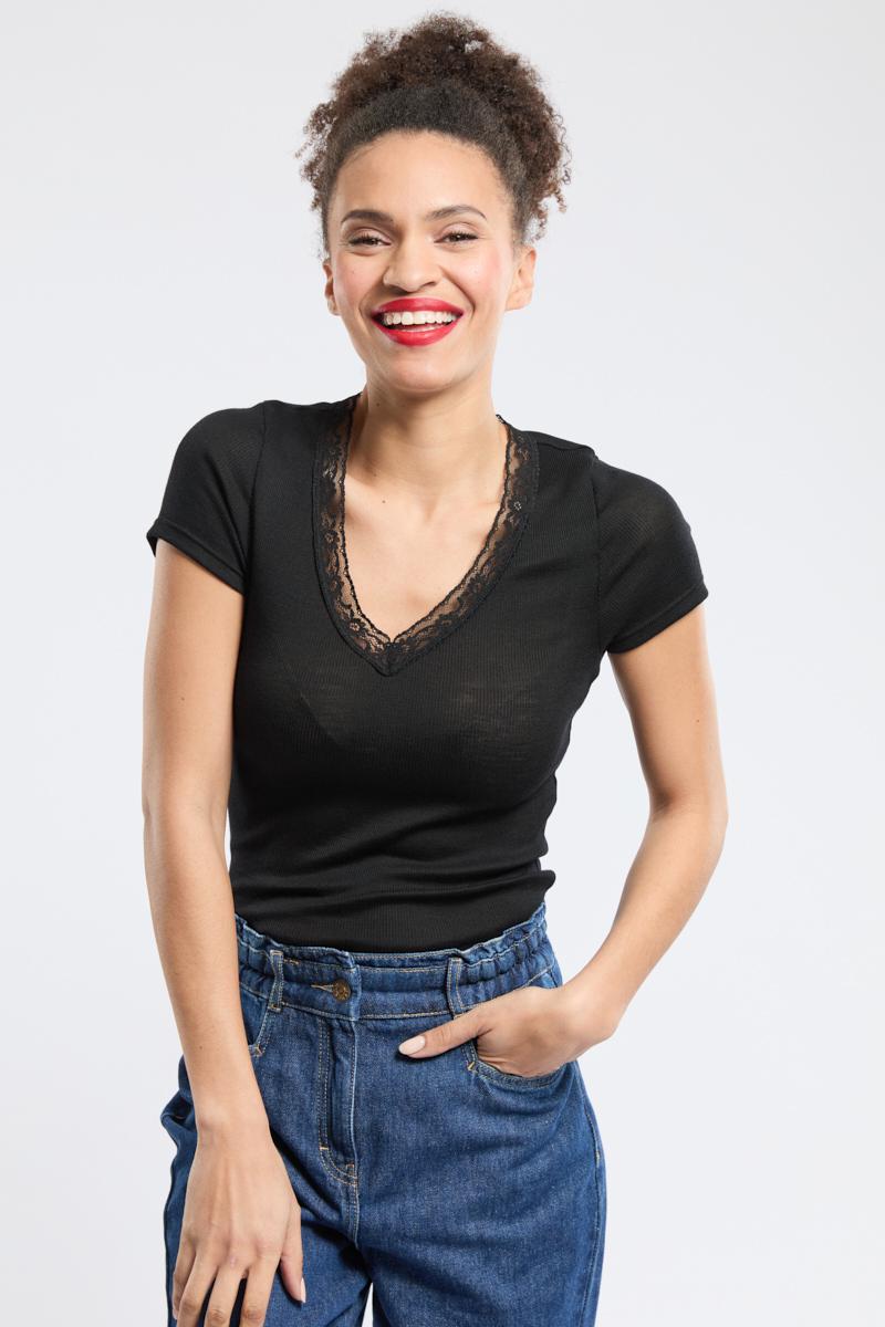 Armor Lux T-shirt Col Dentelle - Laine Et Soie