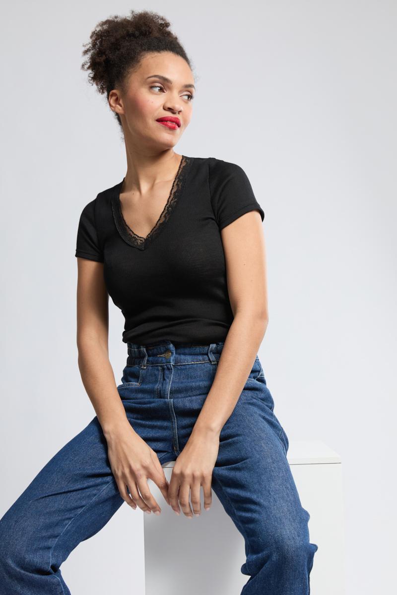 armor lux T-shirt col dentelle - laine et soie armor lux T-shirt col dentelle - laine et soie