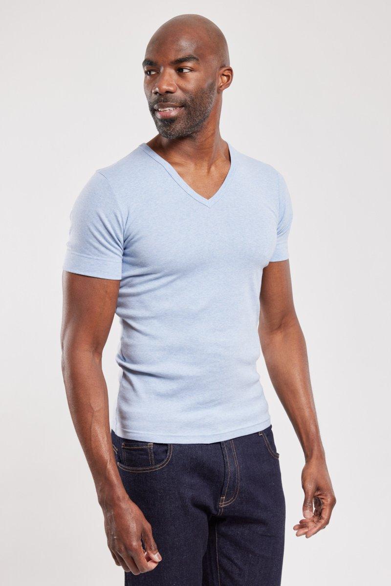 armor lux T-shirt col V - coton épais issu de l’agriculture biologique