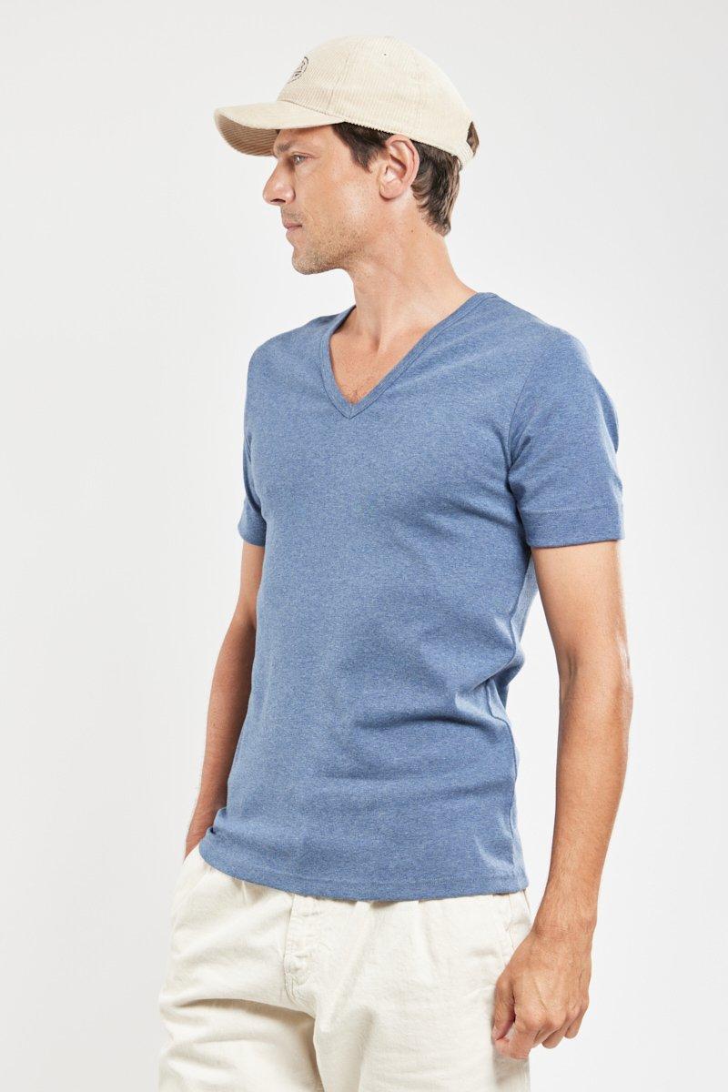 armor lux T-shirt col V - coton épais issu de l’agriculture biologique