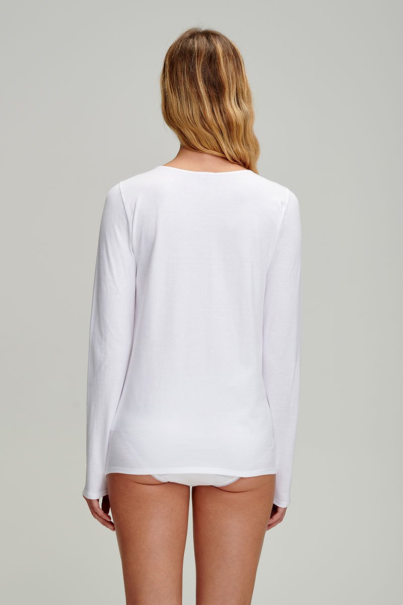 Armor Lux T-shirt Manches Longues Avec Dentelle - Coton Léger Issu De L'agriculture Biologique