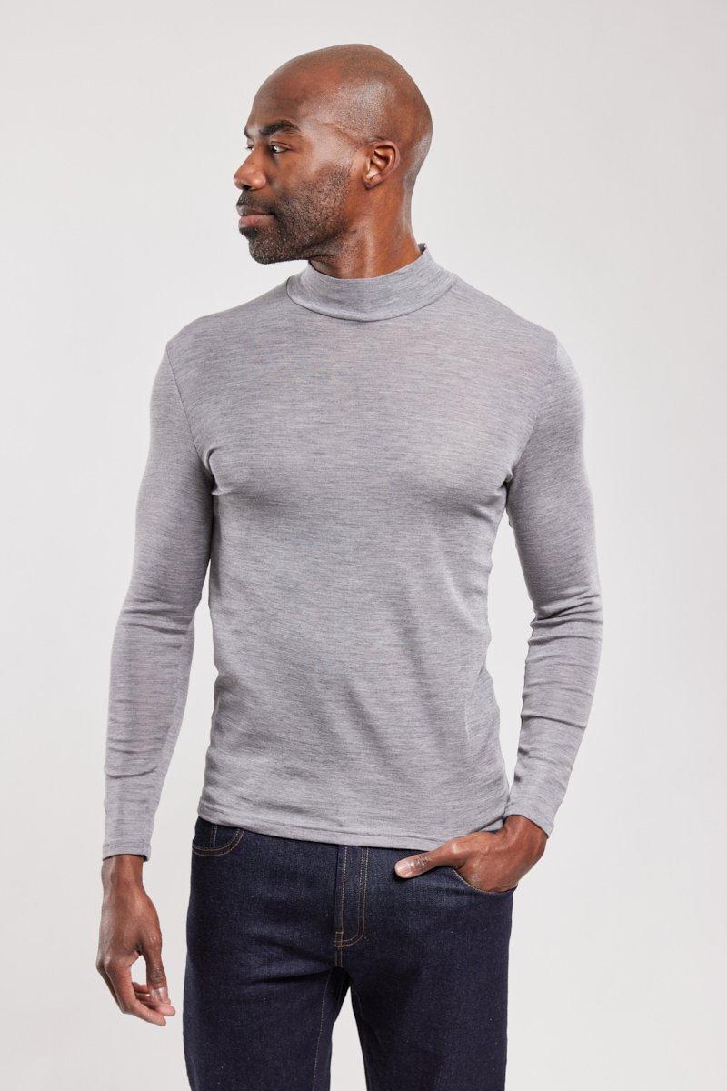 armor lux T-shirt manches longues col haut - laine et soie