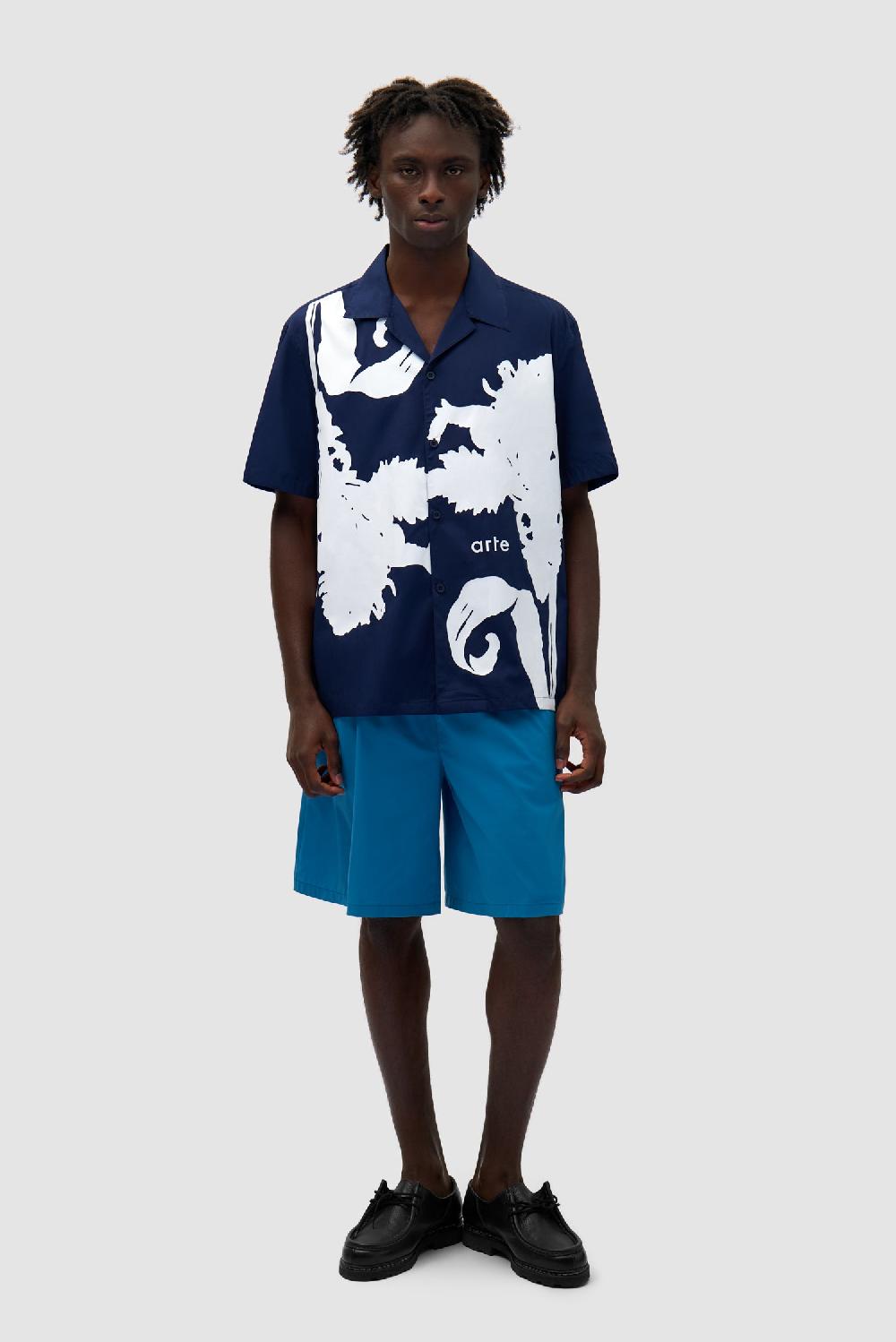 Arte Antwerp Chemise Big Flower - Bleu Marine/blanc