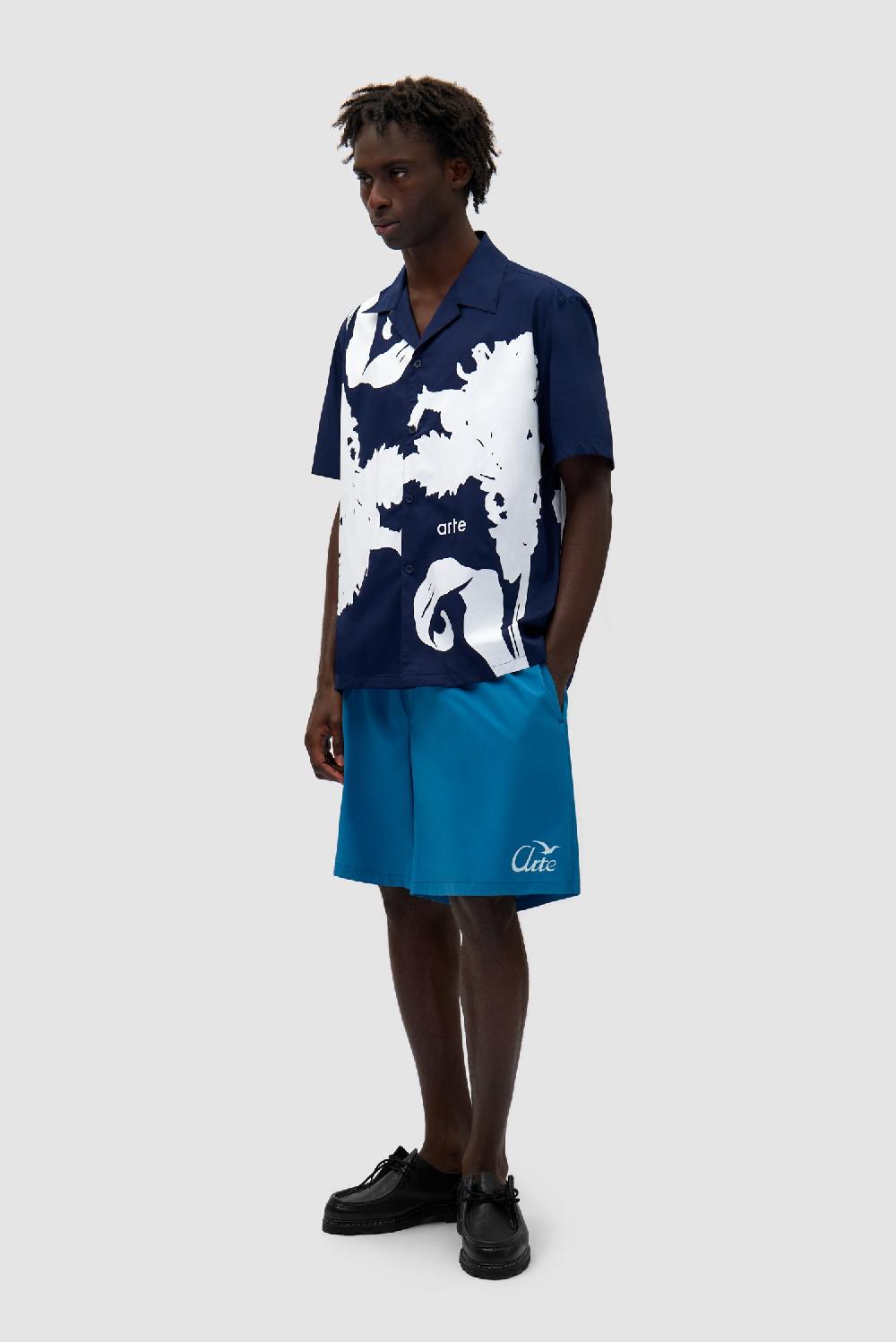 Arte Antwerp Chemise Big Flower - Bleu Marine/blanc