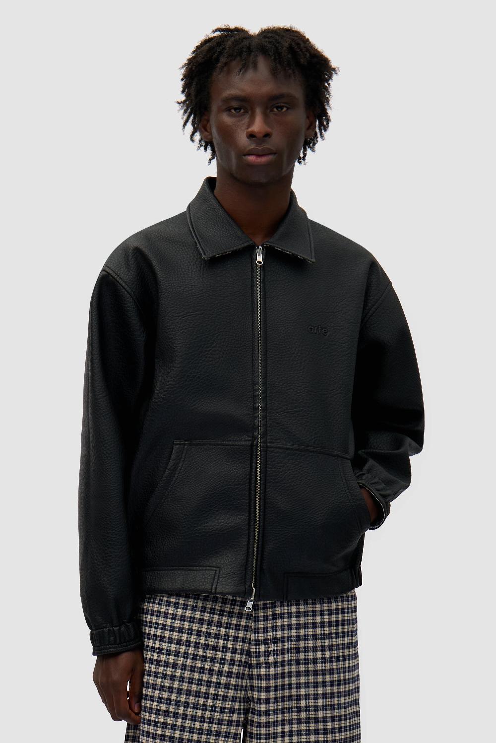 arte antwerp Veste en cuir à carreaux réversible - Noir/Plaid