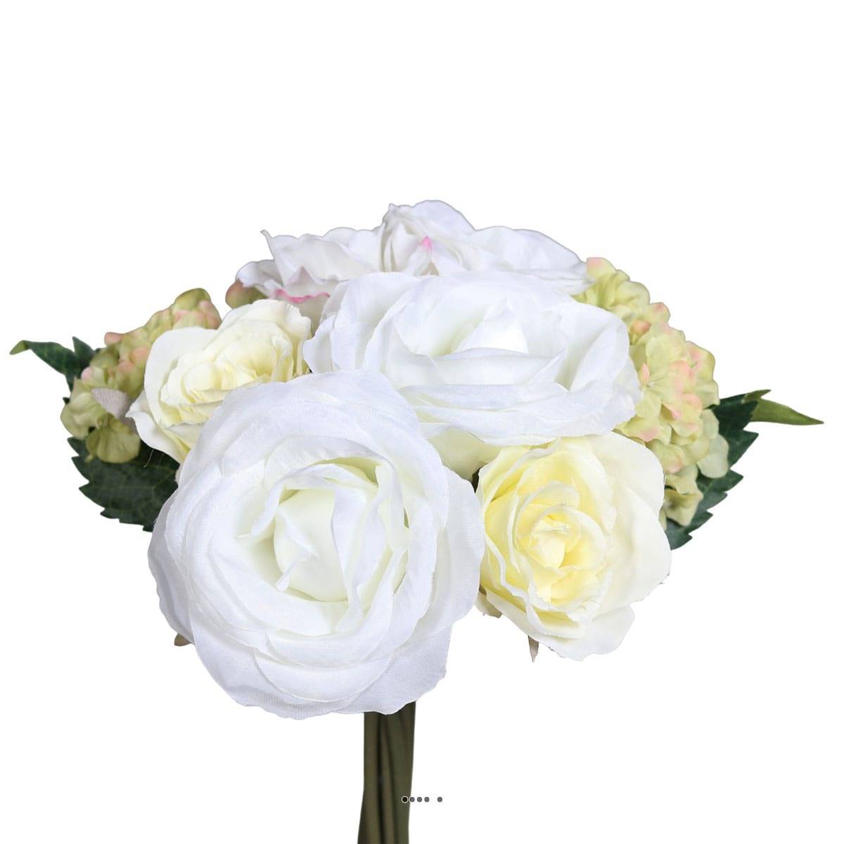 artificielles Bouquet de Roses et Hortensias artificielles 10 têtes D 22 X H 30 cm du site artificielles.com