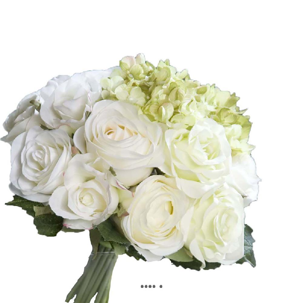 artificielles Bouquet de Roses et Hortensias artificielles 13 têtes D 28 X H 35 cm du site artificielles.com