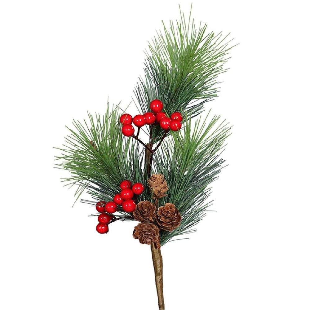 artificielles Branche de sapin artificiel avec 4 pommes de pin et Baies