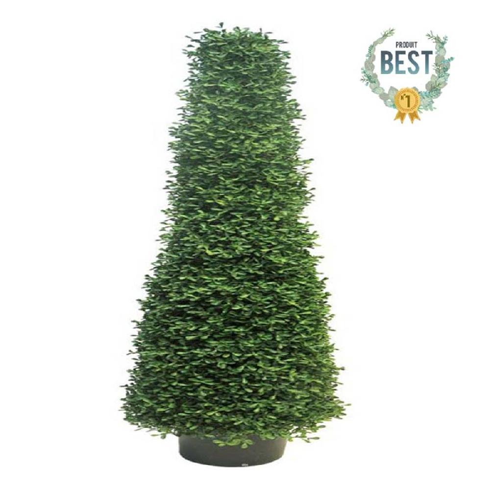artificielles Cone de buis artificiel en pot feuillage plastique protection UV H 130 cm Vert
