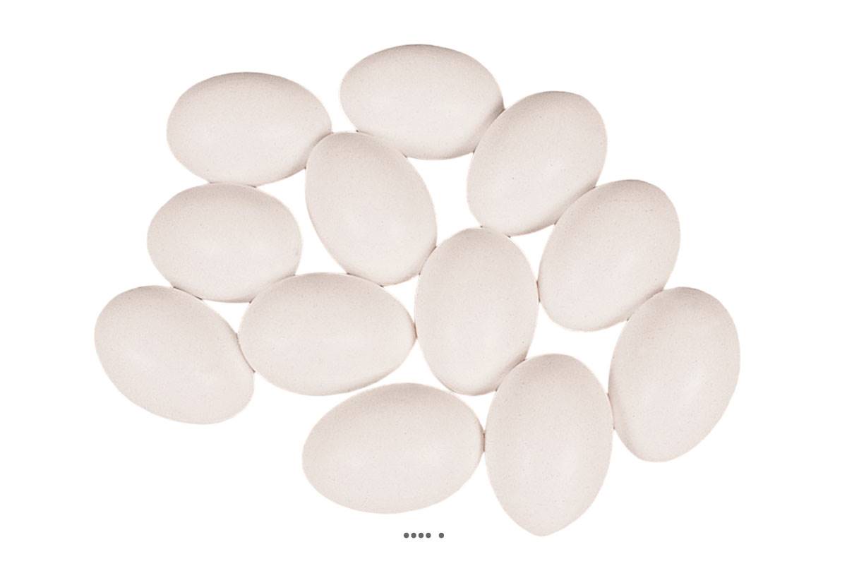 artificielles Œuf de poule blanc artificiel X 12 en Plastique soufflé H 65x45 mm