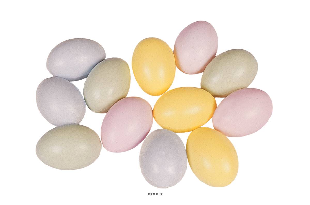 artificielles œufs de paques assortis X 12 en Plastique soufflé H 65x45 mm