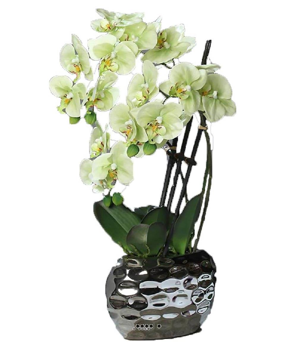 artificielles Orchidee artificielle 3 hampes en pot ceramique Argent H 55 cm
