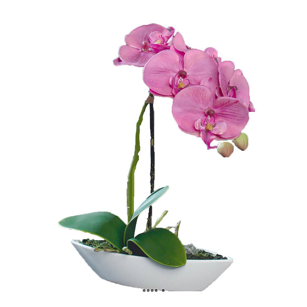 artificielles Orchidée artificielle tissu gauffré 1 hampe pot RésineBlanc ovale H 38 cm du site Artificielles.com