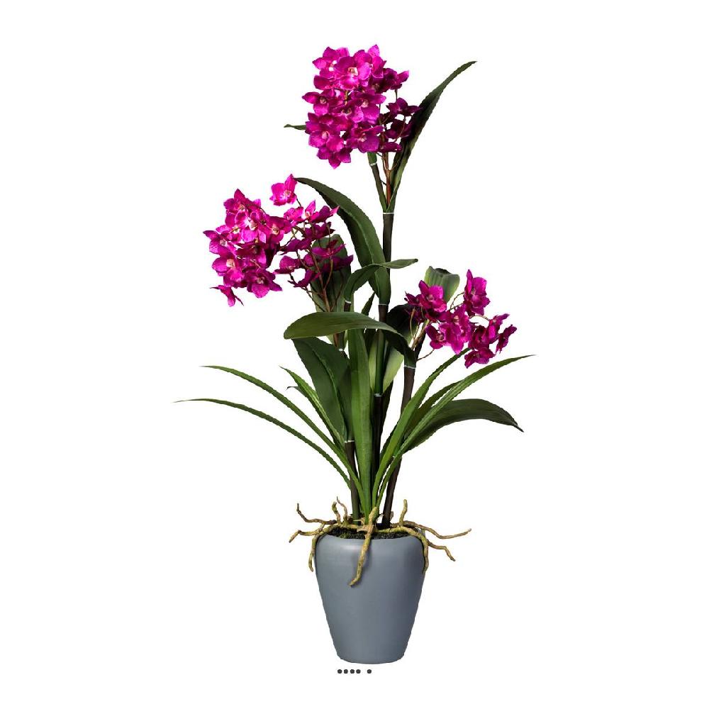 artificielles Orchidee Dendrobium artificiel 3 hampes en vase céramique Gris H 70 cm D 40 cm