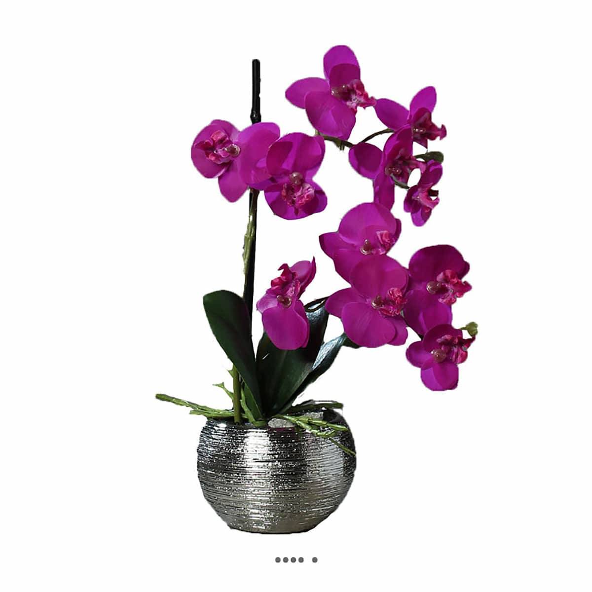 artificielles Orchidée phalaenopsis artificielle 2 hampes en pot céramique H 30 cm du site Artificielles.com