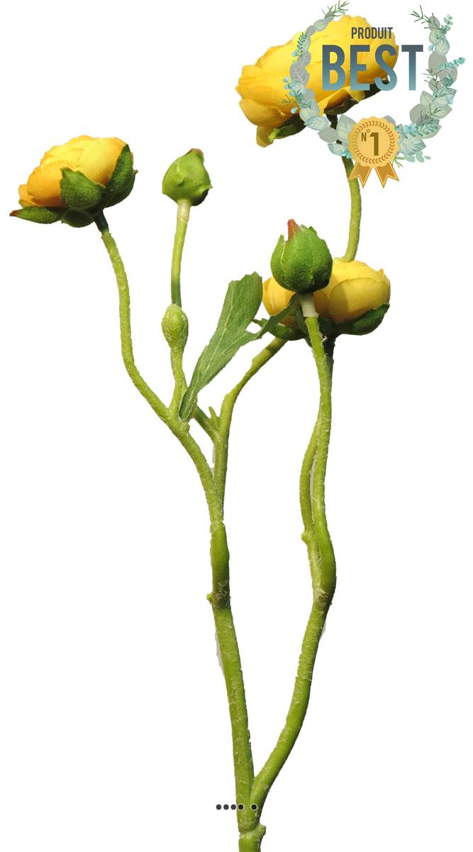 artificielles Renoncule en tige 2 ramures et 3 grandes têtes H 48 cm