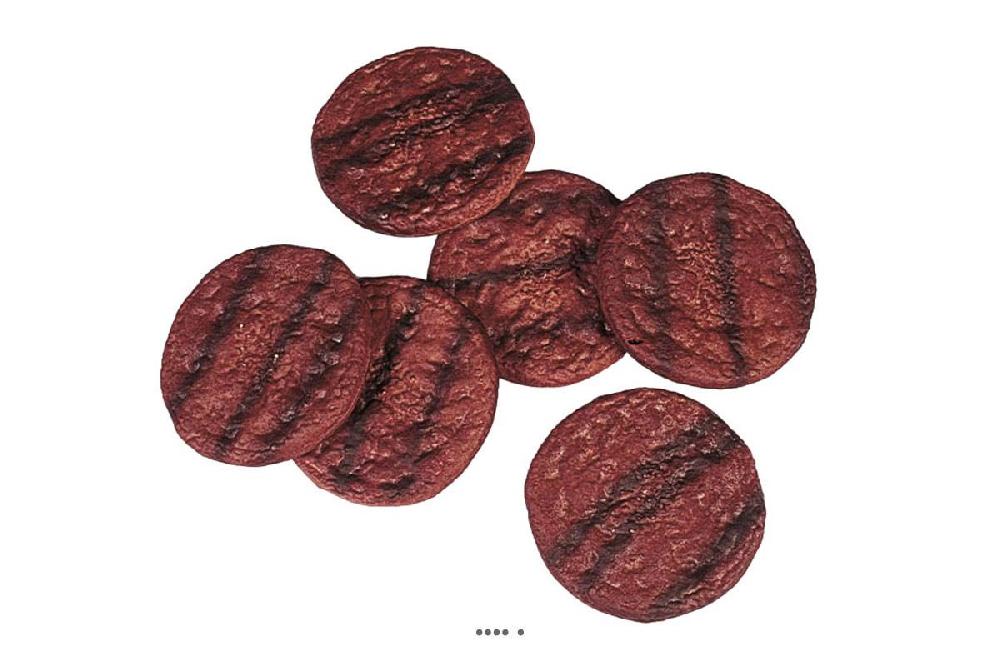artificielles Steak hache Cuit Hamburguer en lot de 6 en Plastique soufflé D 100 mm