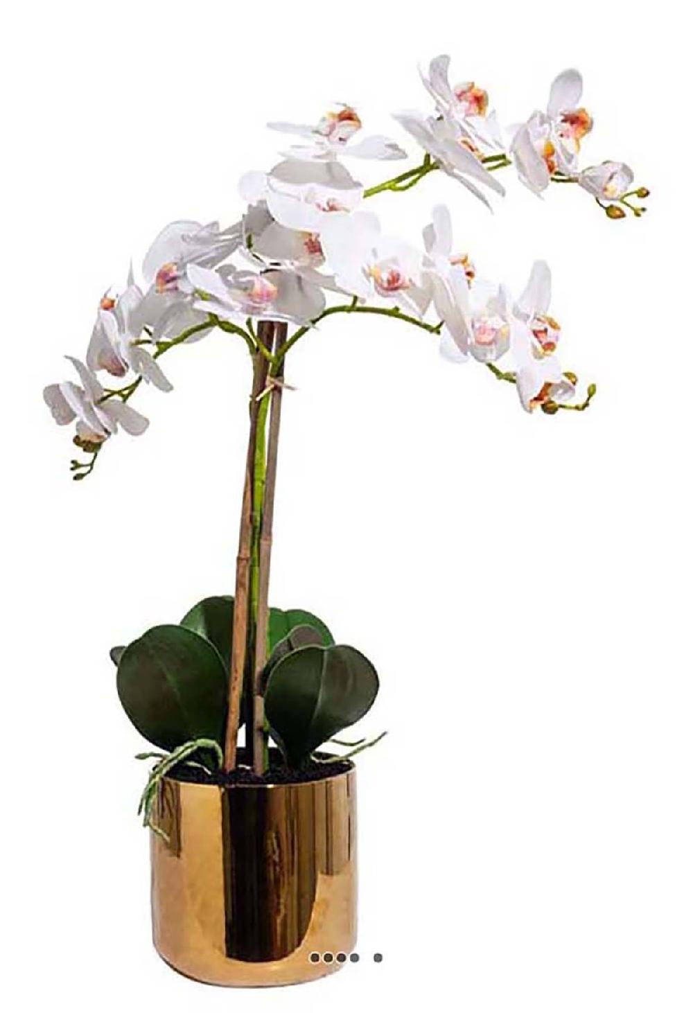 artificielles Superbe orchidée en pot doré artificielle H 75 cm blanche| Artificielles.com