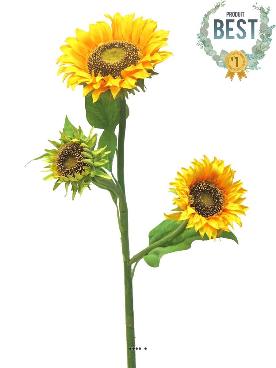 artificielles Tournesol artificiel en branche 2 fleurs un bouton H 85 cm