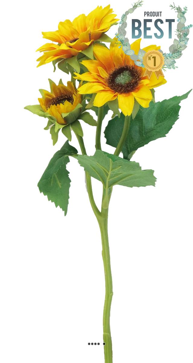 artificielles Tournesol artificiel en branche 3 fleurs ouvertes H 37 cm