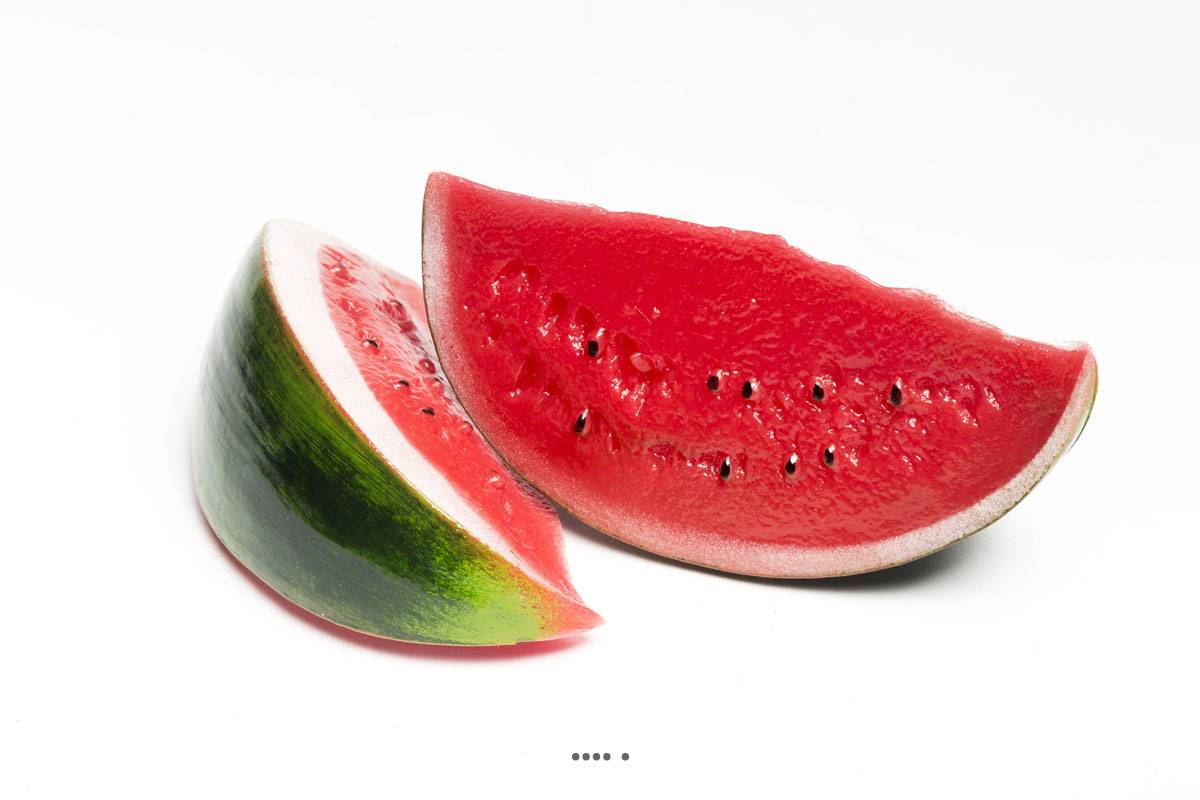 artificielles Tranche fine Pasteque en lot de 2 en Plastique soufflé L 170x80 mm