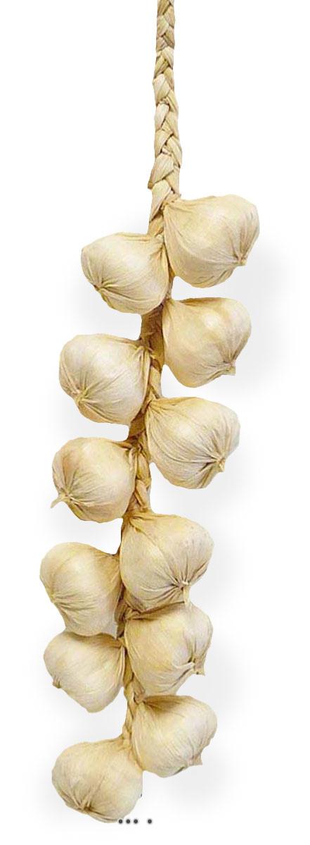 artificielles Tresse d'ail artificielle x10 tetes d ail Blanc L 50 cm du site Artificielles.com