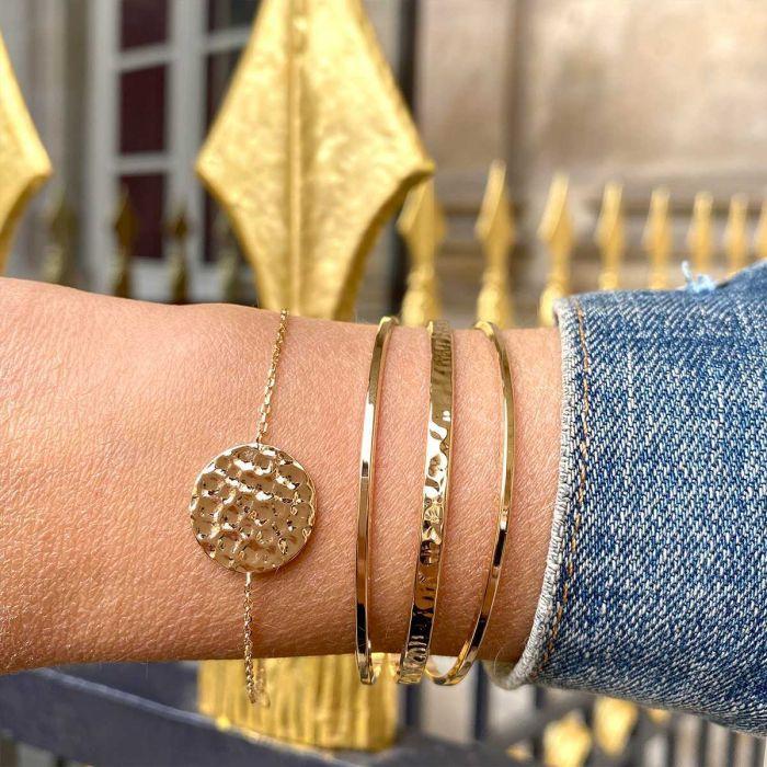 atelier de famille Assortiment jonc 3 rangs et bracelet rond martelé plaqué Or