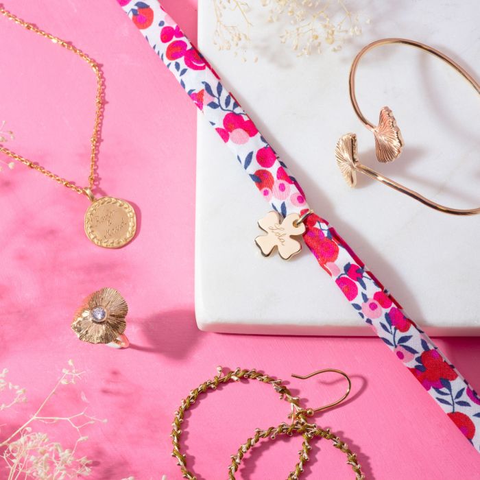 Atelier De Famille Bracelet 1 Mini Breloque Sur Lien Liberty Plaqué Or (gravure Manuelle)